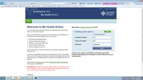 Screenshot of how to use MyHealthOnline